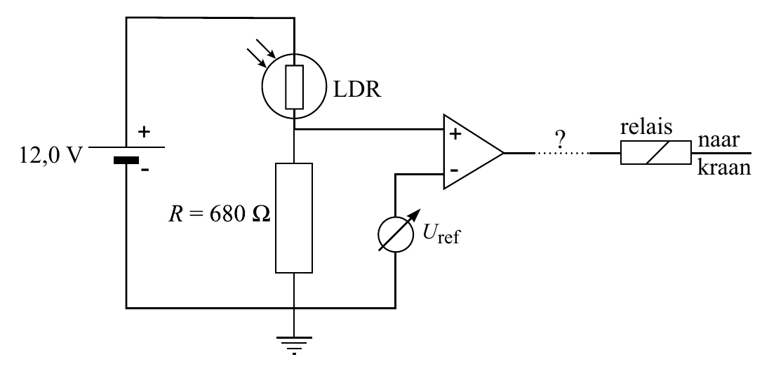 + - LDR relais + ? naar 12,0 V - kraan Uref