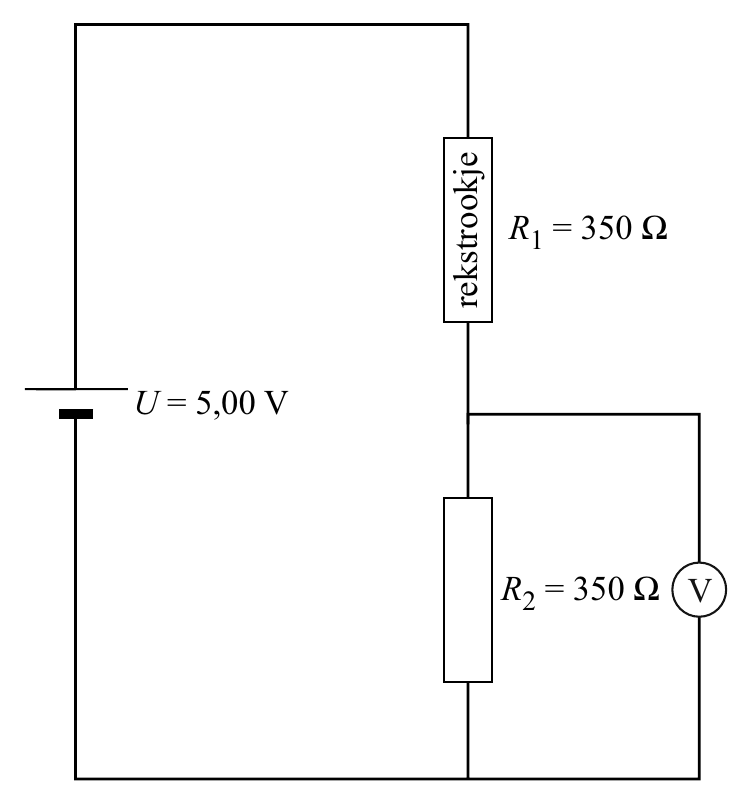 ejkoortsker R = 350 Ω 1 U = 5,00 V R = 350 Ω V 2